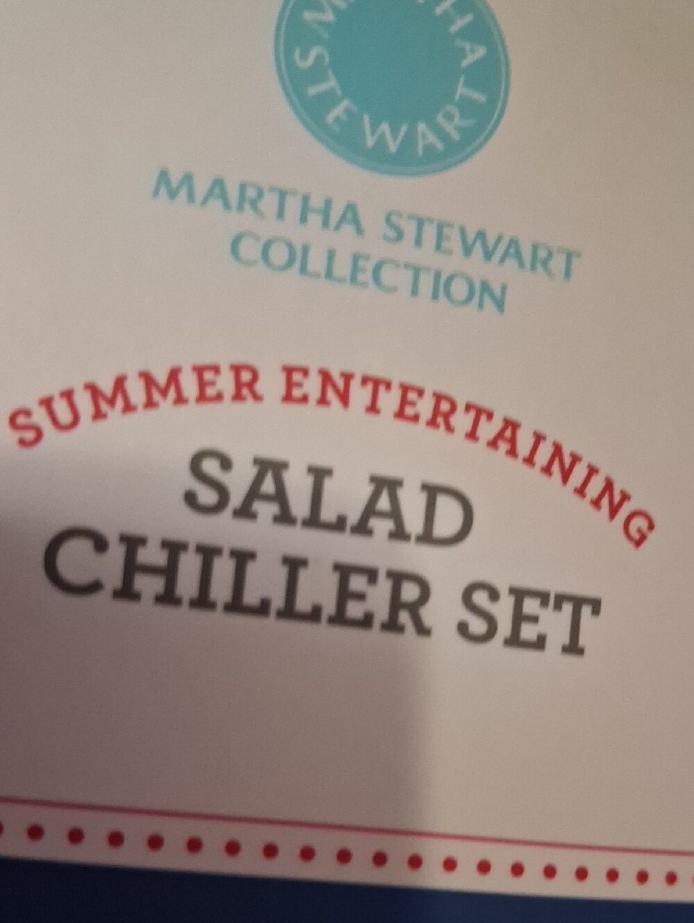 6 Piece Martha Stewart Blue Salad Chiller Bowl with Serving Utensils - Picture 2 of 5